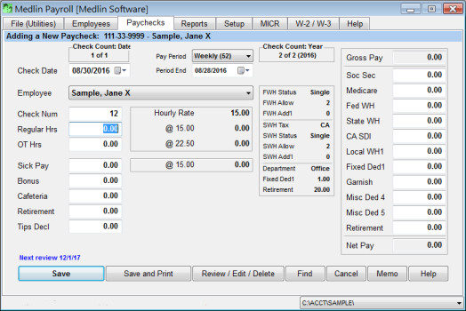 Medlin Payroll Software